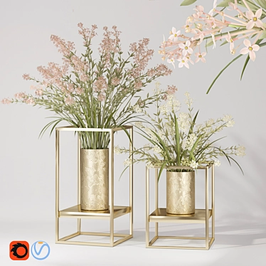 Elegant Lilac Metal Flower Vases 3D model image 1 