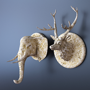 Wild Elegance: Marble Deer & Elephant Wall Sculpture 3D model image 1 