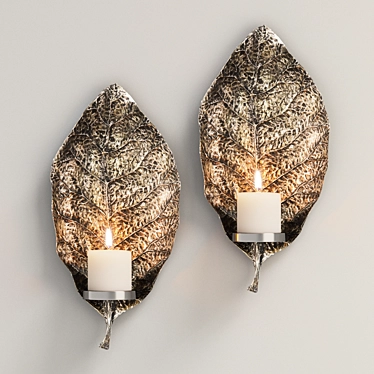Zelkova Leaf Silver Candle Sconces 3D model image 1 