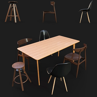 Modern Dining Set: Table & Chairs 3D model image 1 