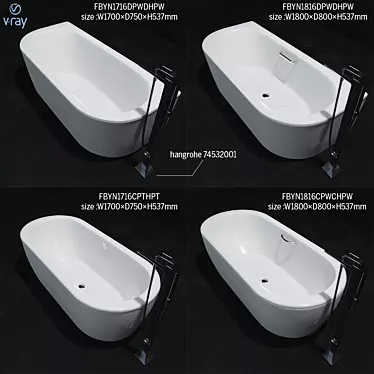 Luxury TOTO Bathtub Collection 3D model image 1 