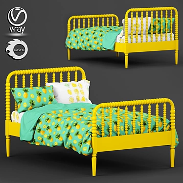 Teal Jenny Lind Kids Bed 3D model image 1 