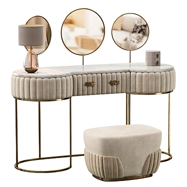 Modern Crystal Vanity Set with Pouf 3D model image 1 