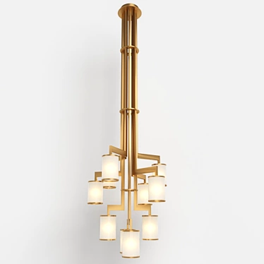 Modern Brass Pendant Light with Textile Shade 3D model image 1 