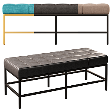 Contemporary Beckett Bench: Distressed Black Faux Leather 3D model image 1 