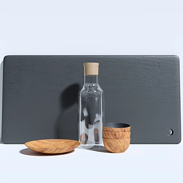 Ridge Rectangular Black Wood Serving Board 3D model image 1 