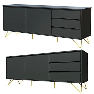 Elegant Charcoal Brass Sideboard 3D model image 1 