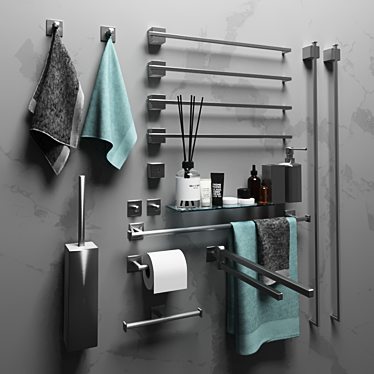 Cubic Stainless Steel Bathroom Accessories 3D model image 1 