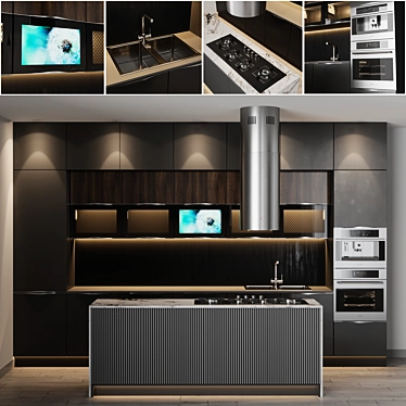 Modern Style Kitchen with TV and High-end Appliances 3D model image 1 