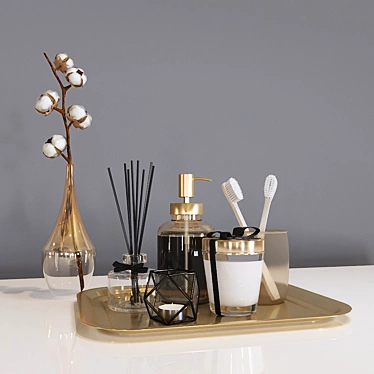 Bathroom Décor Set: Dispenser, Cream, Candle, Aromatherapy, Toothbrush Holder, Glass Vase. 3D model image 1 