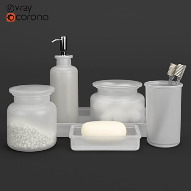 Frosted Glass Bath Accessories Bundle 3D model image 1 