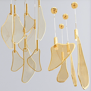 Elegant Gold Fan Pendant Light 3D model image 1 
