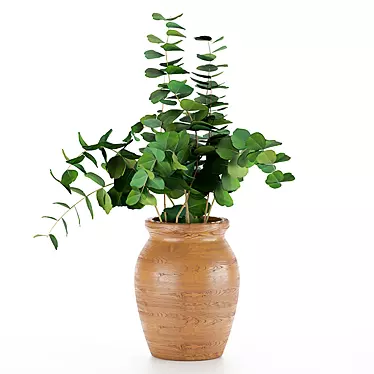 Elegant Eucalyptus in Wood Vase 3D model image 1 