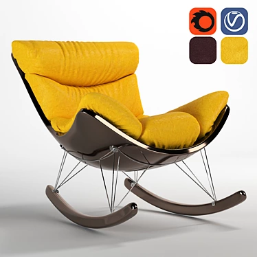 Luxury Leather Armchair - Yellow&Brown 3D model image 1 