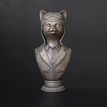 Feline Flyer: Cat Pilot Bust 3D model image 1 