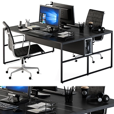 Black Employee Office Furniture Set 3D model image 1 