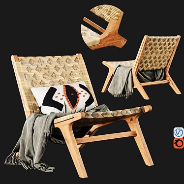 Havana Wicker Armless Chair - Elegant and Versatile 3D model image 1 