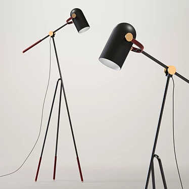 Sleek Metal Floor Lamp with Brown Leather Accents 3D model image 1 