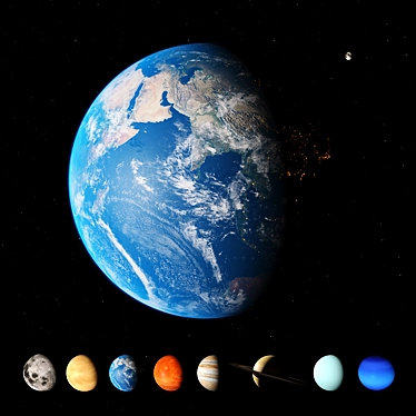 Solar System Model: Realistic Planets & Moon 3D model image 1 