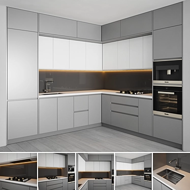 Contemporary Kitchen Set: Gas Hob, Sink, Oven, Hood 3D model image 1 