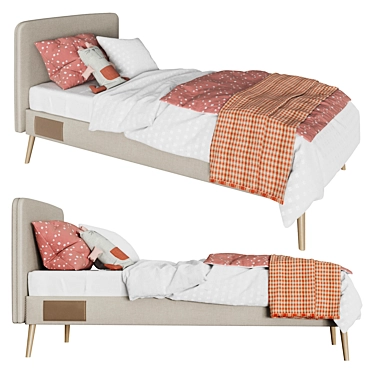 Beige Lydia Bed with Bedding Set 3D model image 1 