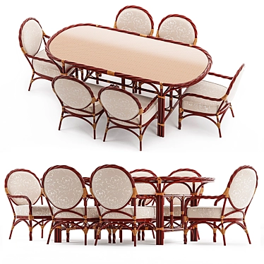 Rattan Bamboo Ophelia Set: Table & Chair 3D model image 1 