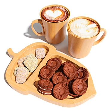 Eco Delights: Nut Dish, Cookies, and Cappuccino 3D model image 1 