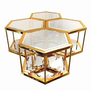 Sleek Golden Coffee Tables Set 3D model image 1 