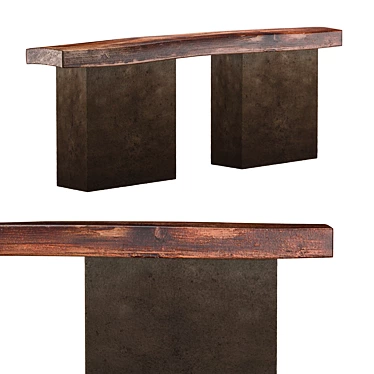 Antique Oak Console with Decorative Stone 3D model image 1 