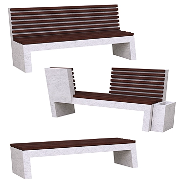 Concrete Park Benches, 4k Textures 3D model image 1 