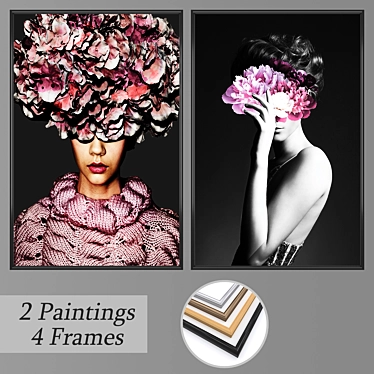 Elegant Wall Paintings Set 3D model image 1 