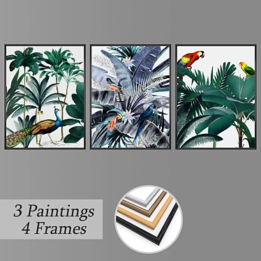 Elegant Gallery Set: 3 Paintings, 4 Frame Options 3D model image 1 