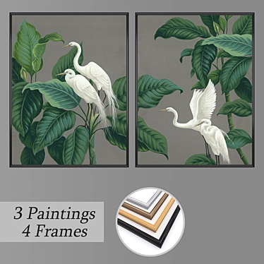 Duo of Wall Paintings with 4 Frame Options 3D model image 1 