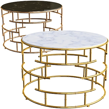 Elegant Gold Leaf Metal Marble Coffee Table 3D model image 1 