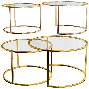 Elegant Glass and Gold Coffee Table Set 3D model image 1 