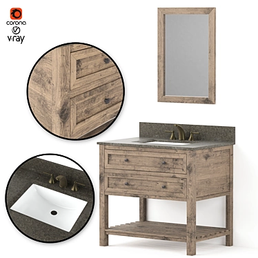 Rustic Brown Single Sink Vanity  3D model image 1 