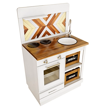 Scandi Mini: Handcrafted Wooden Children's Kitchen 3D model image 1 