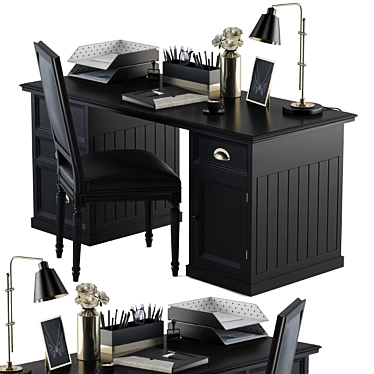 Neoclassic Black Office Desk 3D model image 1 