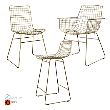 Wire Frame Metal Chairs 3D model image 1 