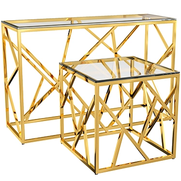Moneen Gold Glass & Steel Coffee Table Set 3D model image 1 