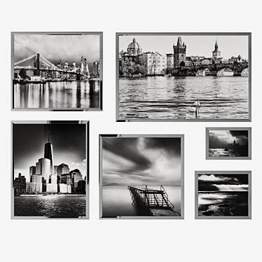 Monochrome Composition: Set of 6 Black and White Paintings 3D model image 1 
