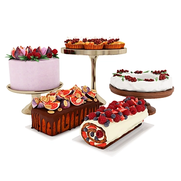 Delicious Fruit Berry Cake Collection 3D model image 1 