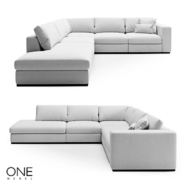 OM RENE: Designer Wood and Fabric Sofa 3D model image 1 