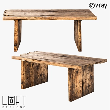 Rustic Wood Loft Table 3D model image 1 