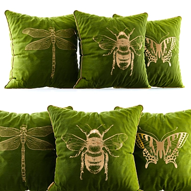 Luxury Velvet Pillows - Gold & Faux Leather 3D model image 1 