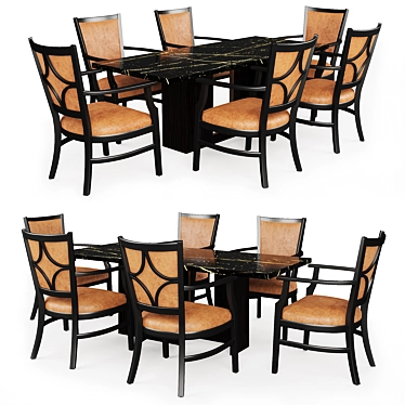 Modern Wooden Table and Chairs Set 3D model image 1 