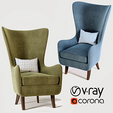 Elegant Wing Back Chair 3D model image 1 