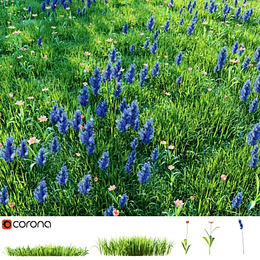 Grassy Meadow with Flowers 3D model image 1 