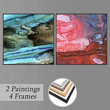2-Piece Wall Painting Set with Frame Options 3D model image 1 