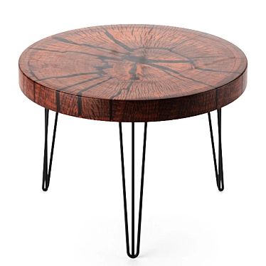 T05L Oak Cutting Circle: Stylish Table with Black Resin and Metal Legs 3D model image 1 